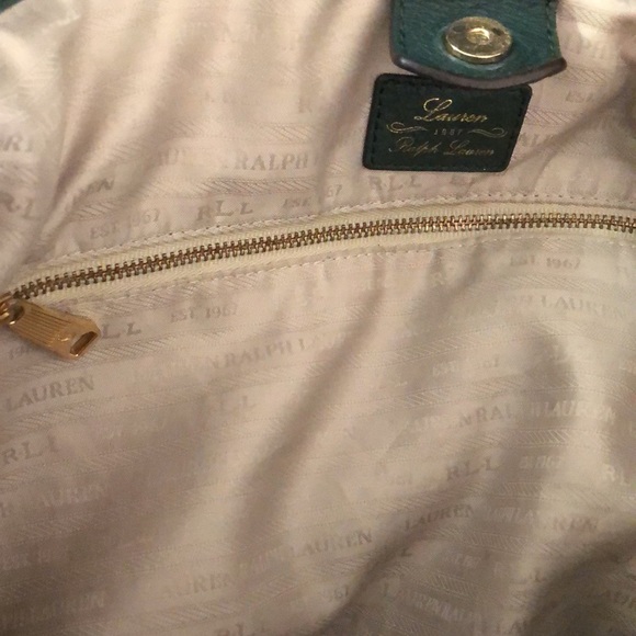 RALPH LAUREN Rich Green Leather Two Handle Tote Bag Interior & Exterior Pockets - Picture 17 of 17